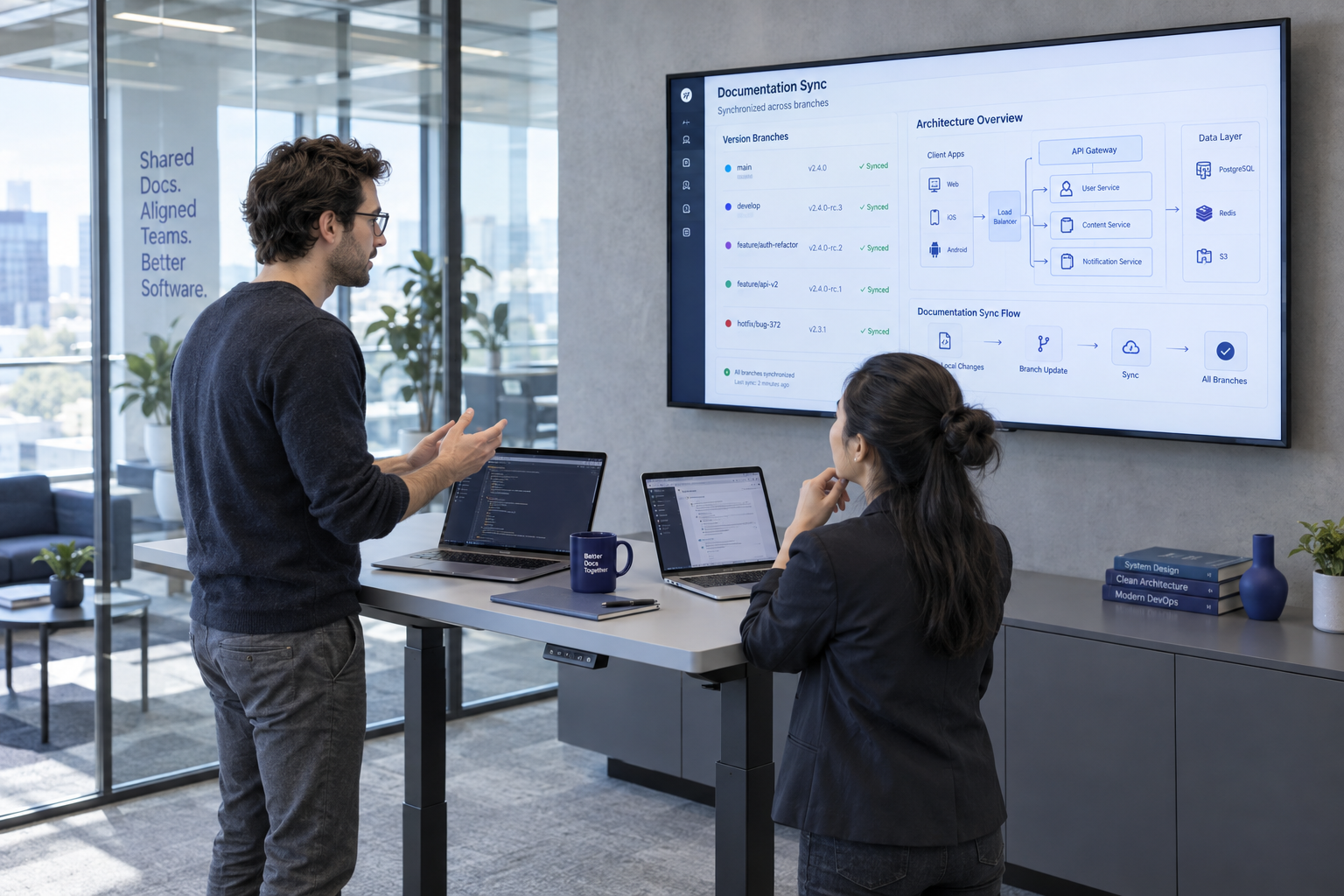 Collaborative technical governance session in a modern office