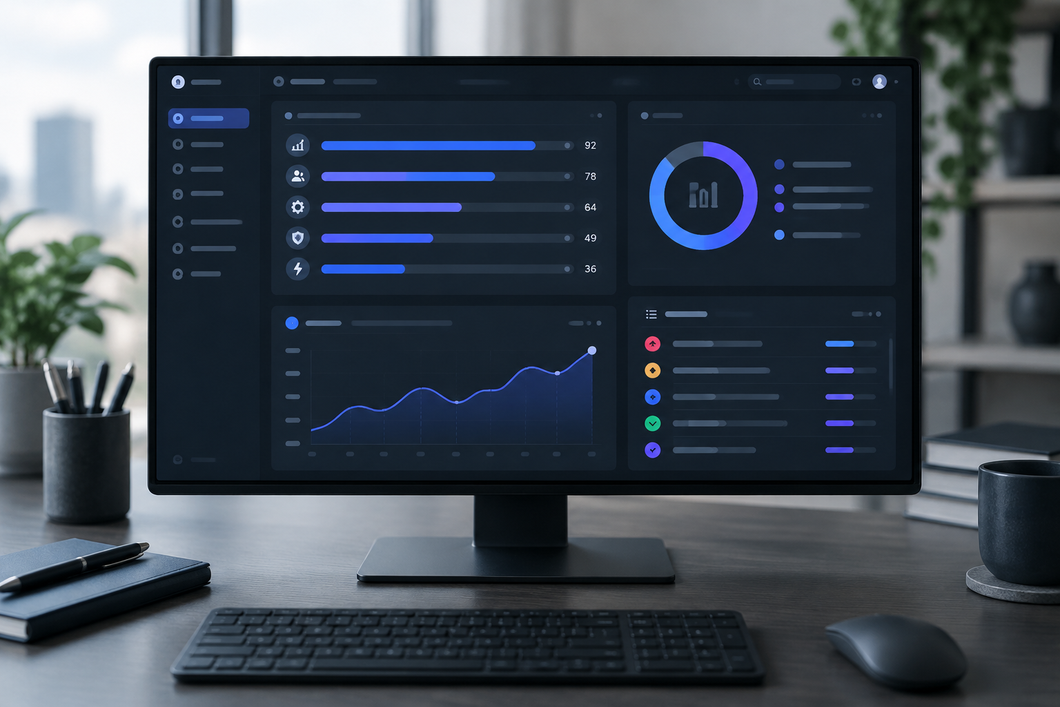 Digital workspace displaying algorithmic backlog prioritization metrics and dynamic scoring.